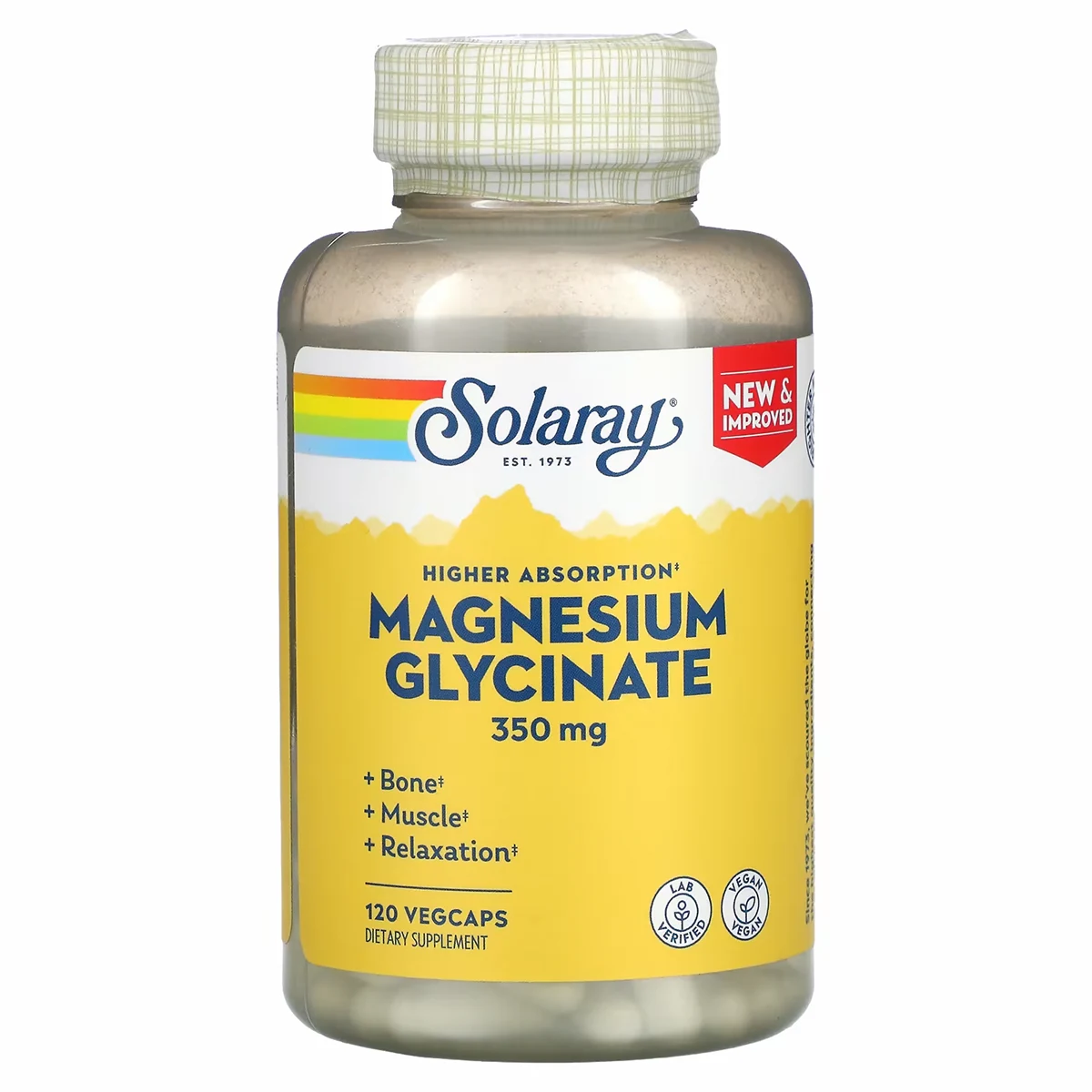 Solaray Glycinate de magnesium a haute absorption 350 mg 120 VegCaps