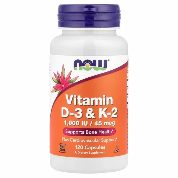 Vitamines D-3 et K-2 1000 UI, 120 capsules végétariennes - NOW