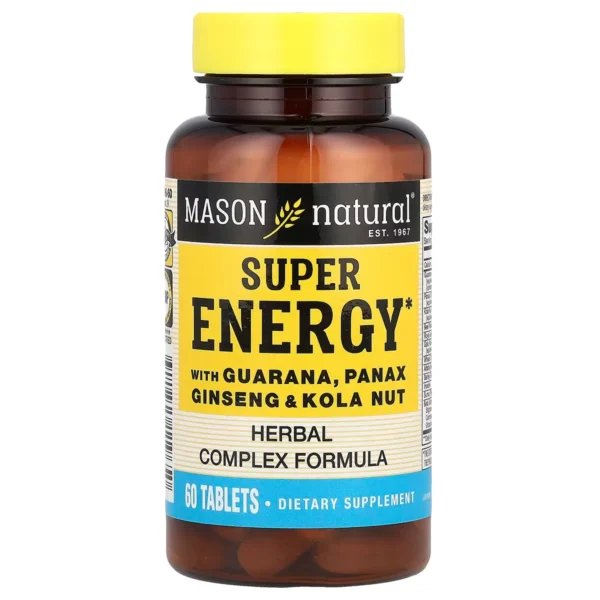 Super Energy – Guarana, Panax Ginseng & Noix de Kola (60 Comprimés) - Mason Natural