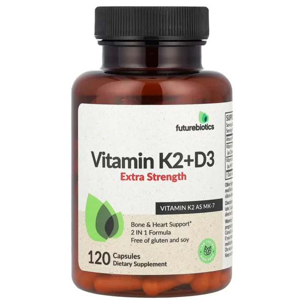 Vitamin K2 + D3 Extra Strength, (10 000 Ui) 120 Capsules – Futurebiotics
